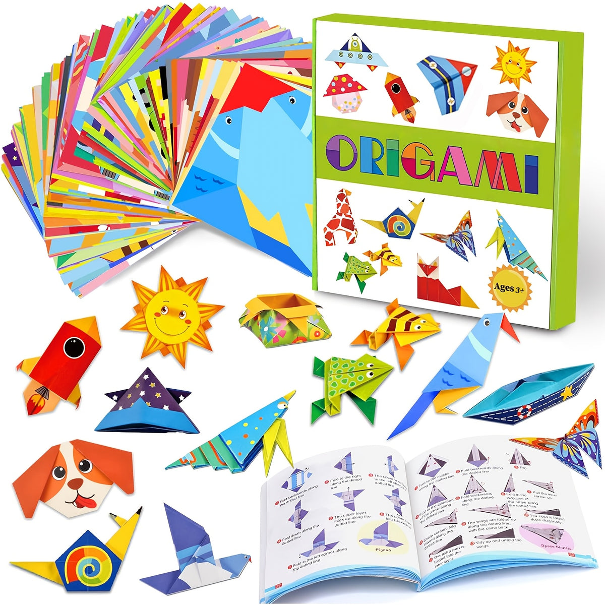 Origami Paper Set with Printed Patterns and Guide (photo 2)