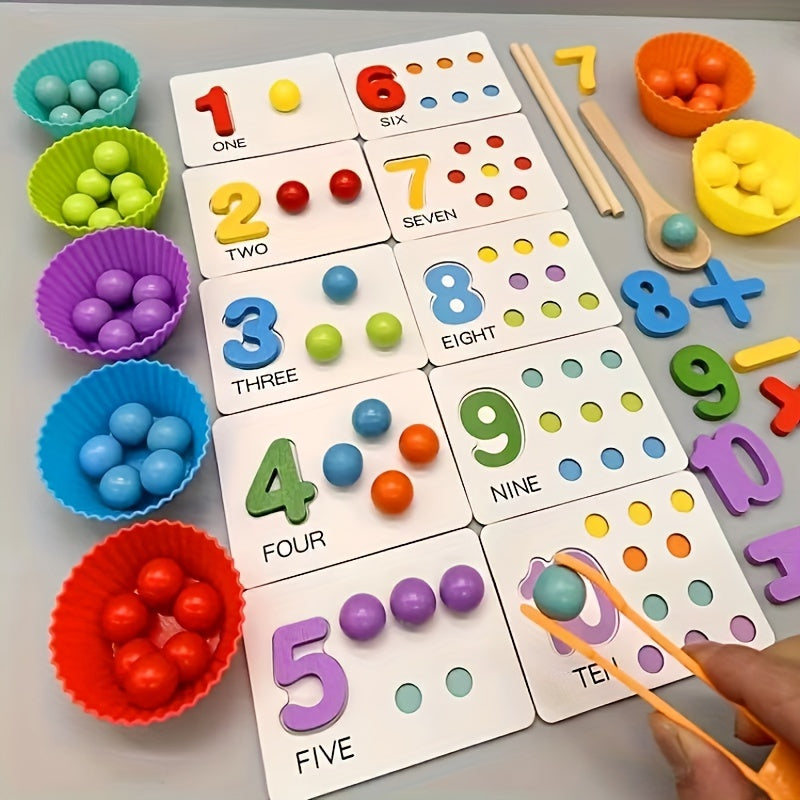 Wooden Bead Counting and Clip Game with Colour Cards (photo 2)