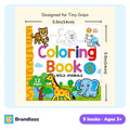 Five mini doodle colouring books with vehicle and animal pictures