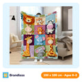 Flannel children's blanket with a patchwork print of forest animals