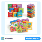 Nine soft high-contrast baby cloth books with rounded corners