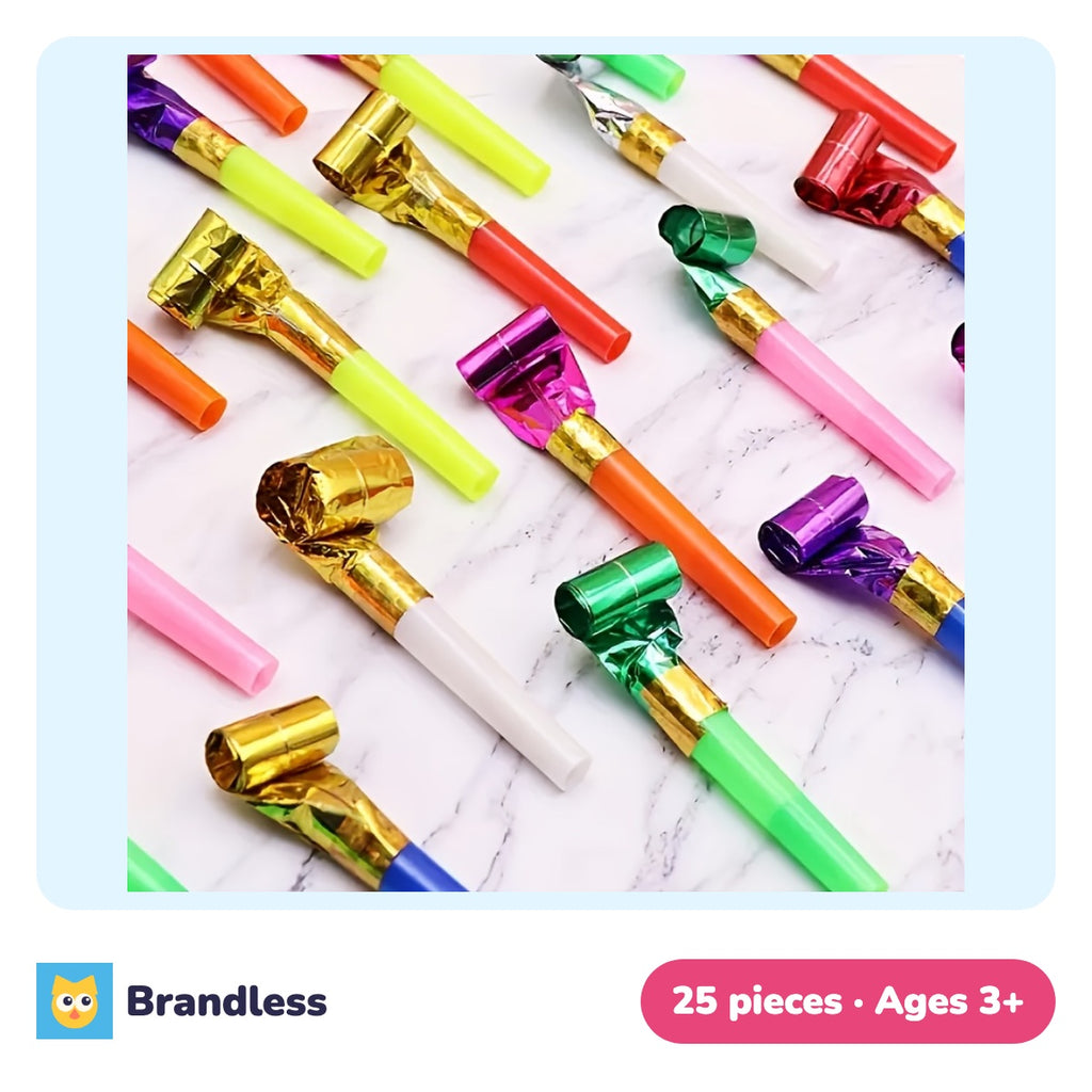 Colourful plastic party blowers in random colours