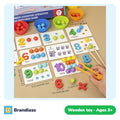 Wooden bead counting and clip game with colour matching cards