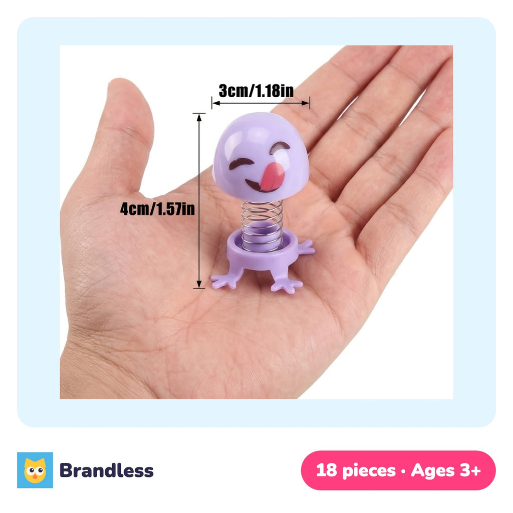 Mini plastic spring jumping toys with funny faces in random colours