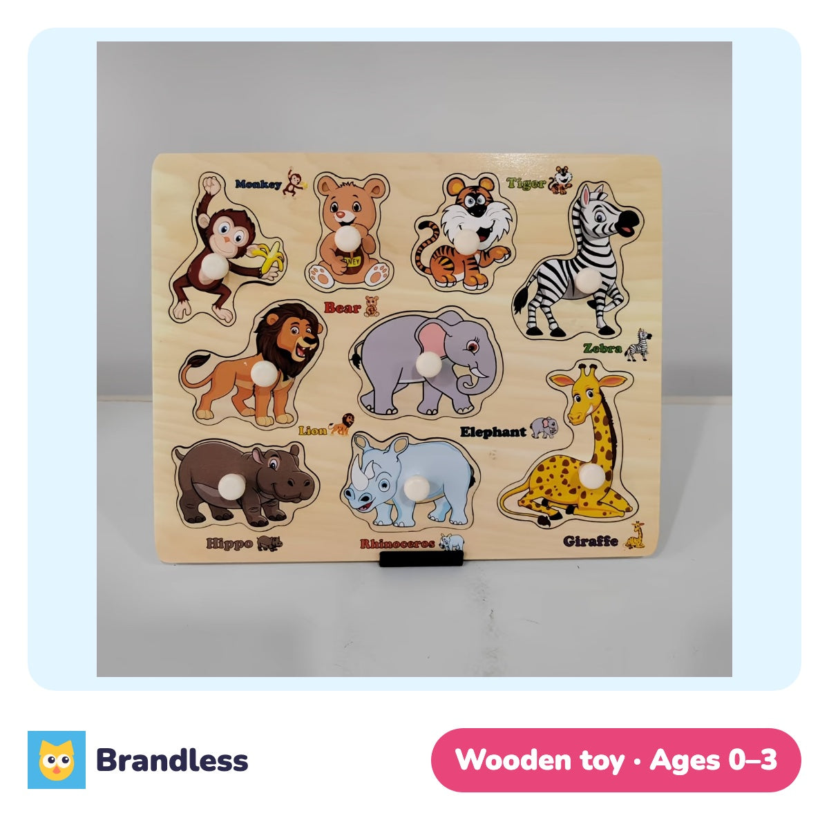 Wooden cartoon animal jigsaw puzzle with large chunky pieces