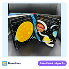 Space rocket pop-up and lift-the-flap cardboard book opened to a pop-up scene