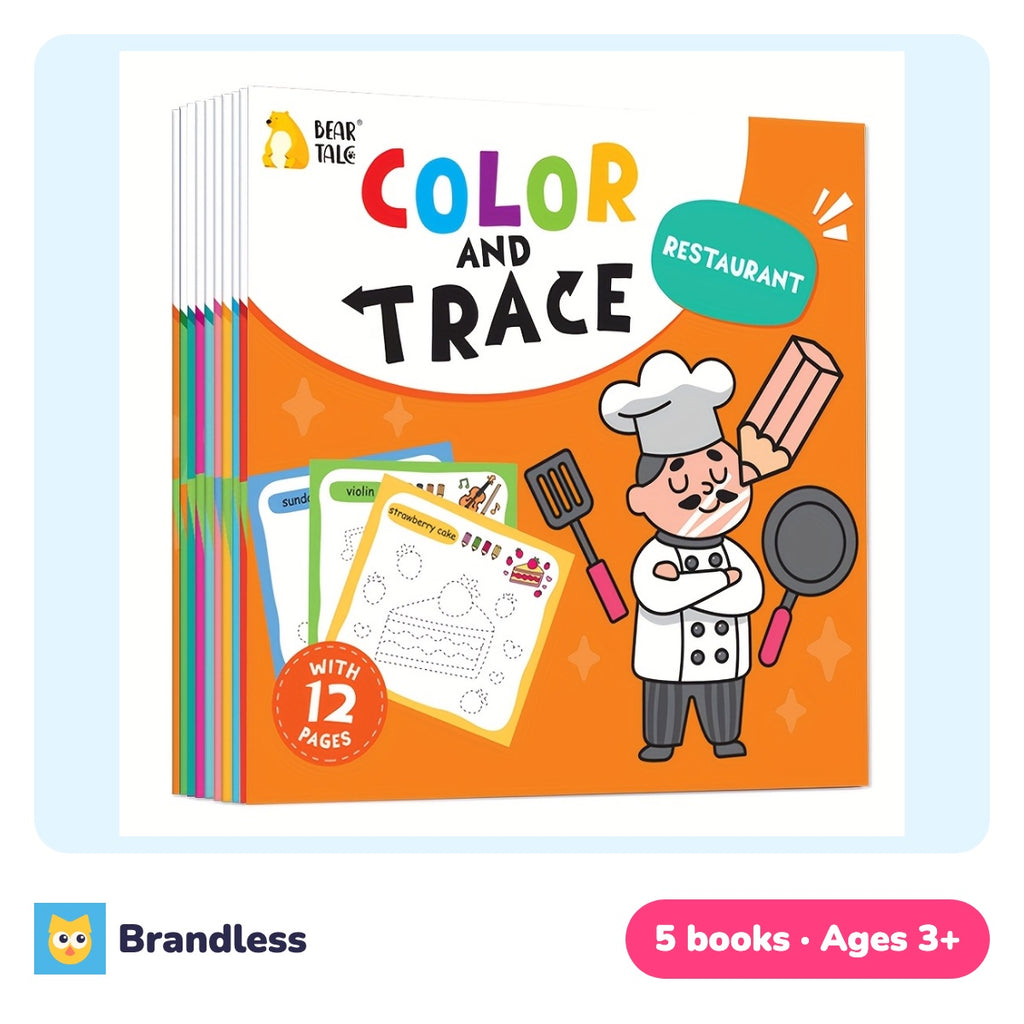 Five doodle colouring books with everyday daily life scenes