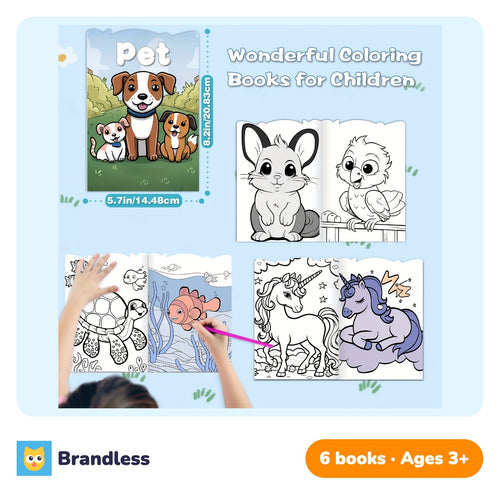 Six children's animal colouring books including zoo, unicorn and dinosaur themes