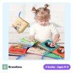Four soft tear-resistant baby cloth books with colourful pages