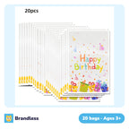 Colourful plastic party gift bags with a cartoon building-block design
