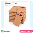 Twelve small boxes of six pre-sharpened coloured pencils