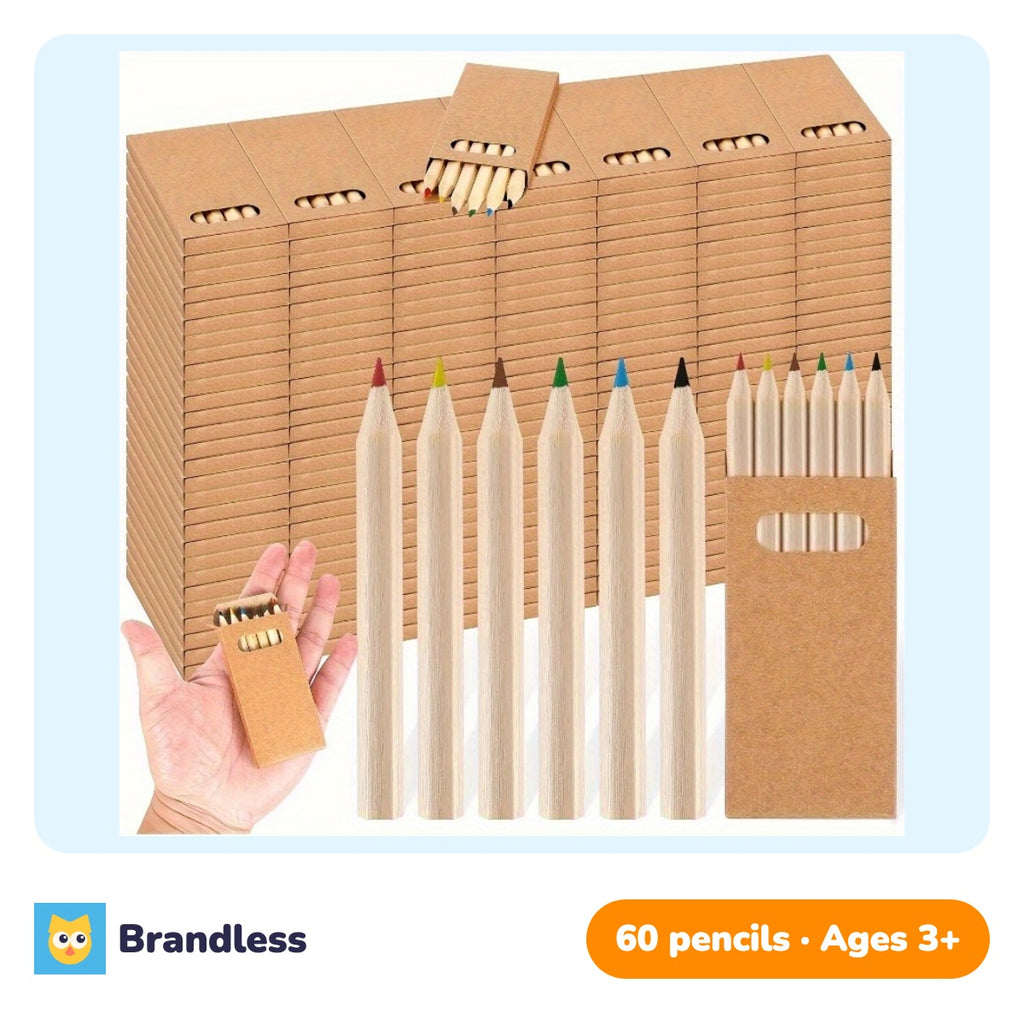 Ten small boxes of six pre-sharpened mini wooden coloured pencils