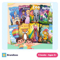 Five thick-page children's colouring books with mixed themes