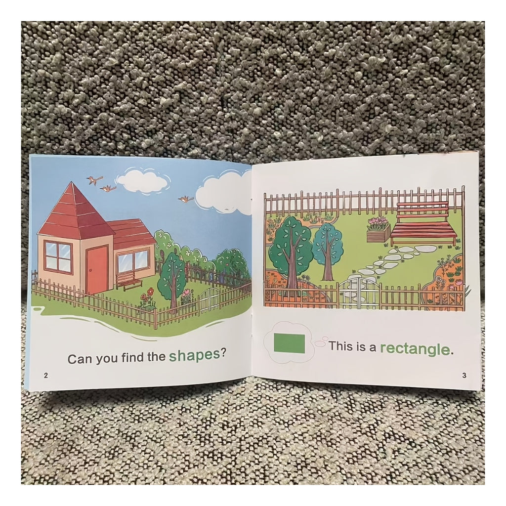 Open picture book about shapes: This is a rectangle