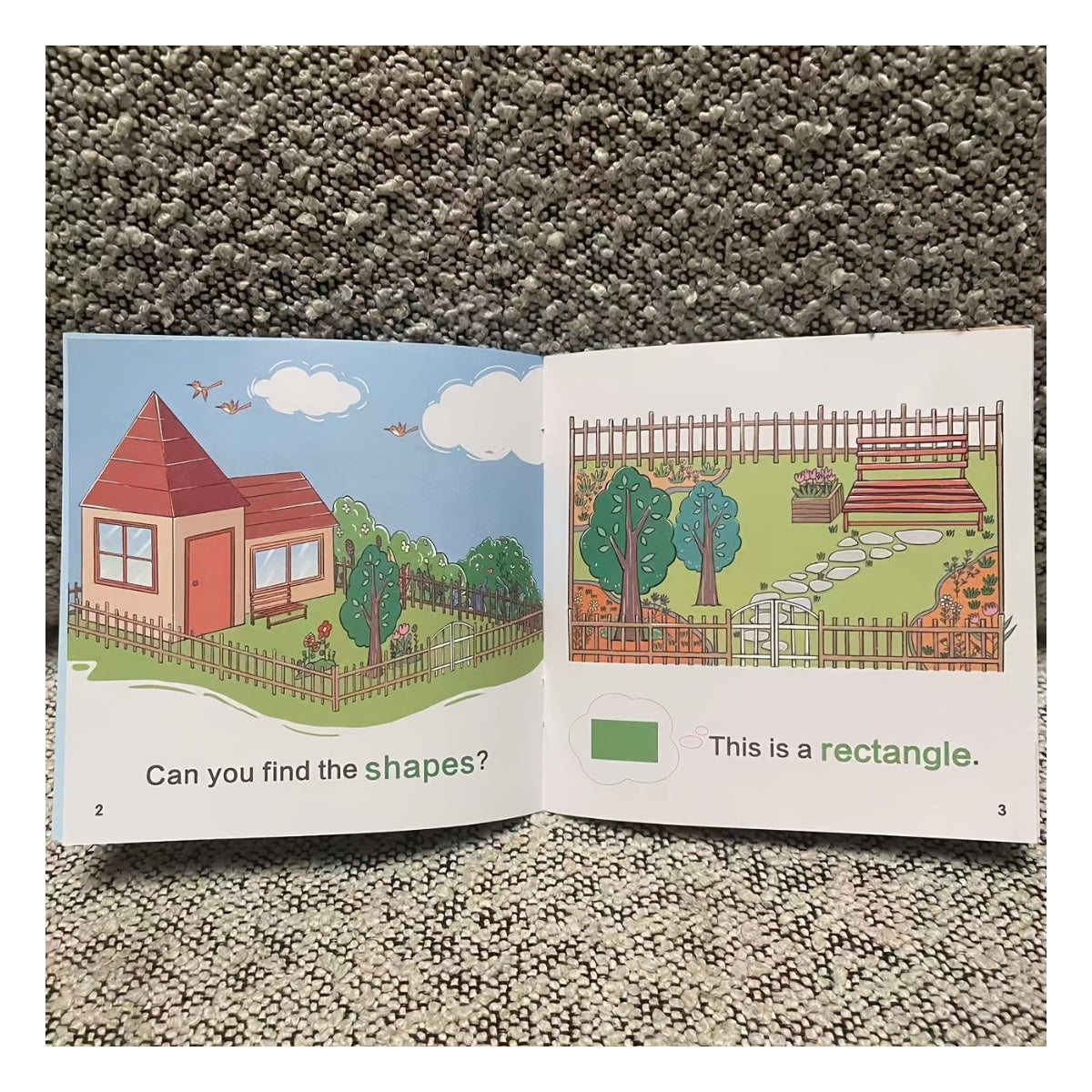 Open picture book about shapes: This is a rectangle