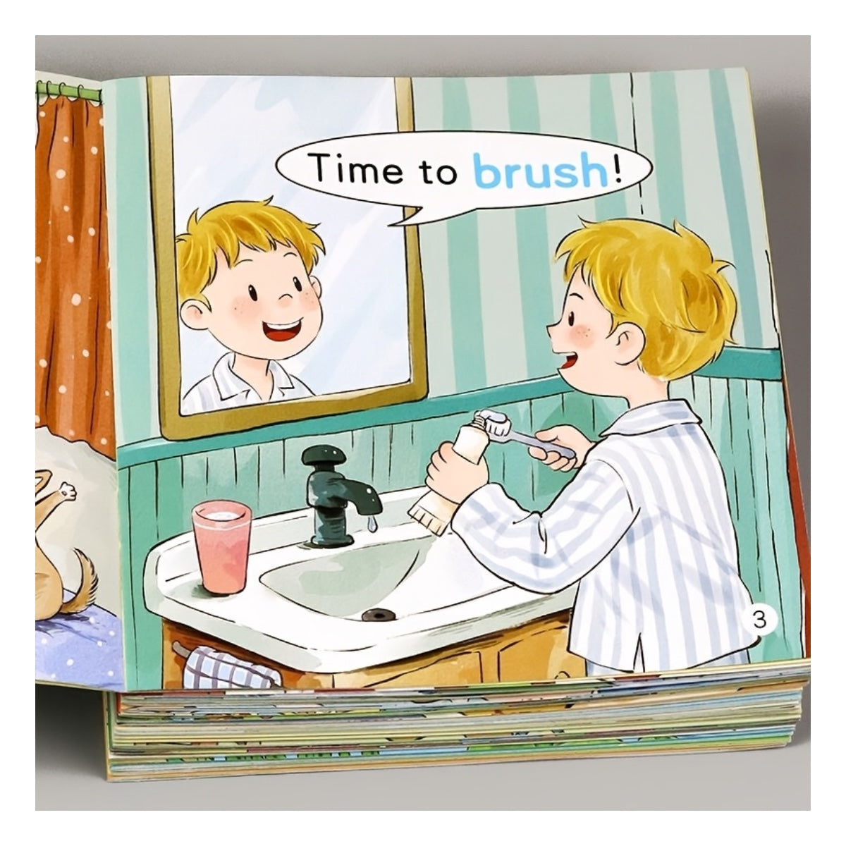 Inside page of a picture book: Time to brush