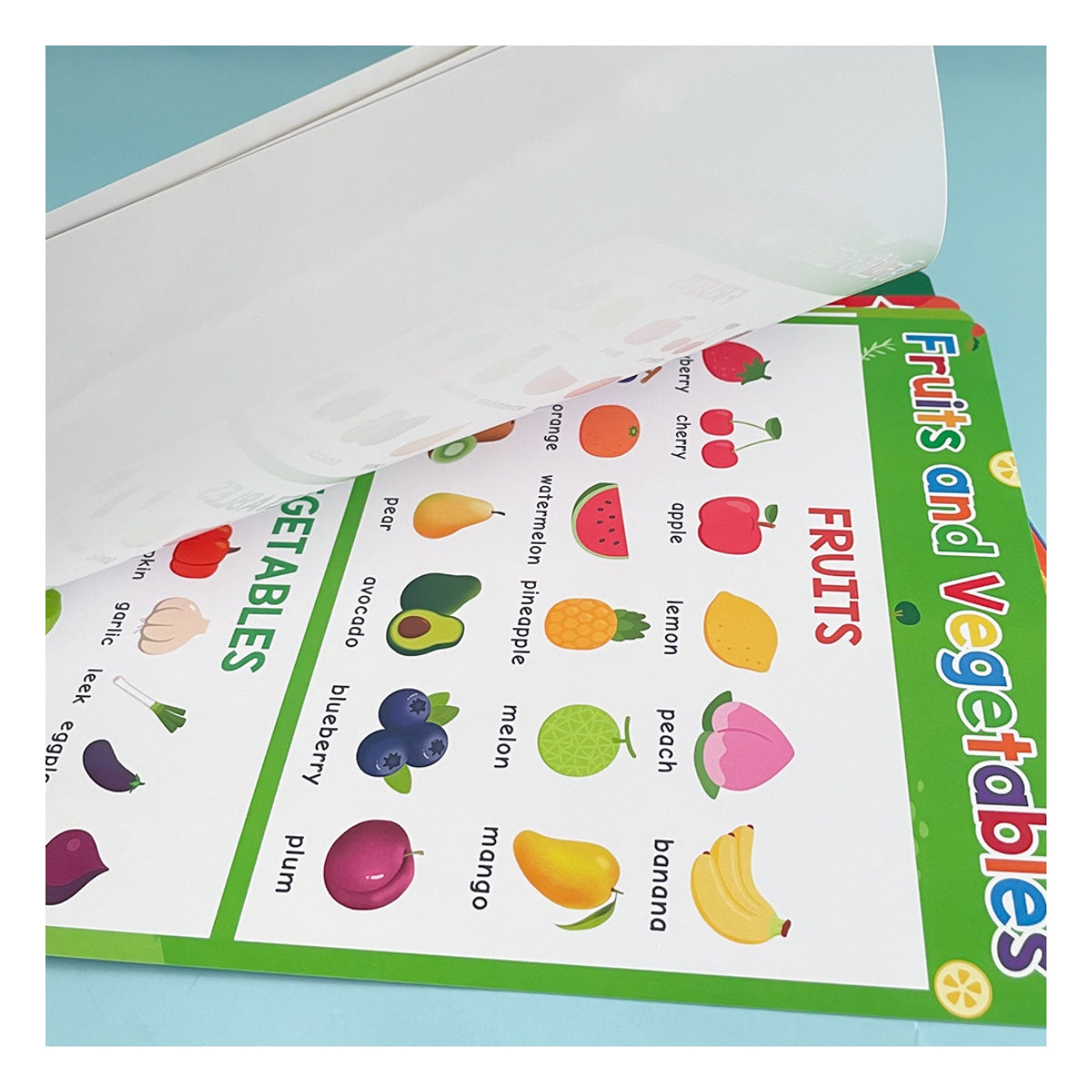 Close-up of the laminated fruits and vegetables poster